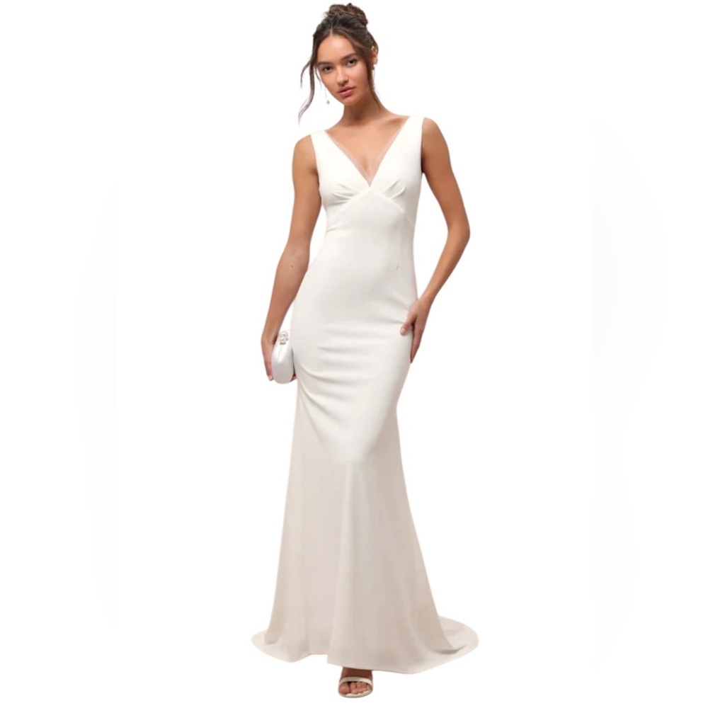 Lulus Captivating Promise White Sleeveless Mermaid Maxi Dress Size Large